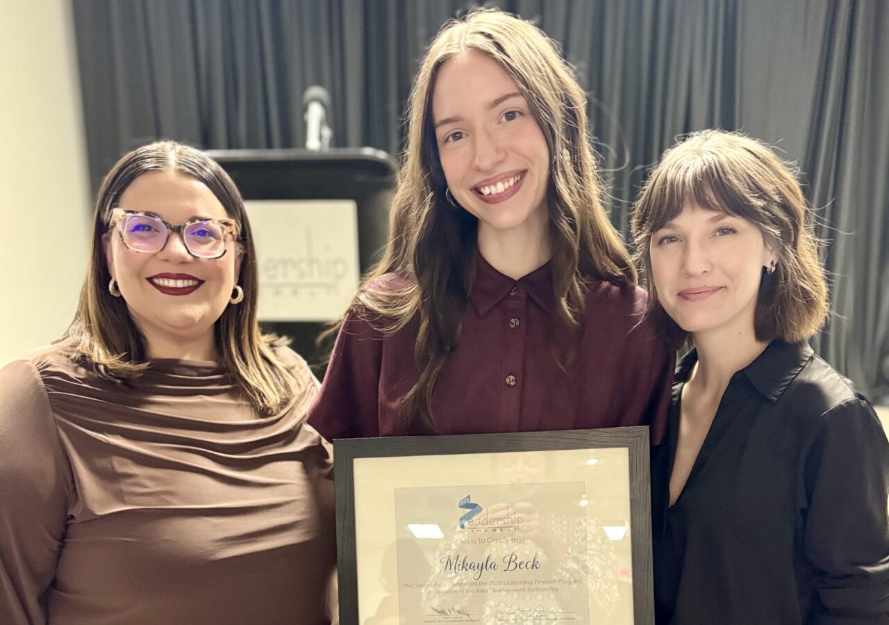 BREAD's Mikayla Beck, Abigail Slocum, and Haley Harrison celebrate Leadership Pinebelt achievements